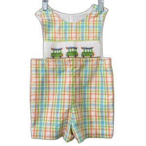Castles and Crowns cars/surfboard Smocked Plaid Shortall One Piece Romper 18-24M
